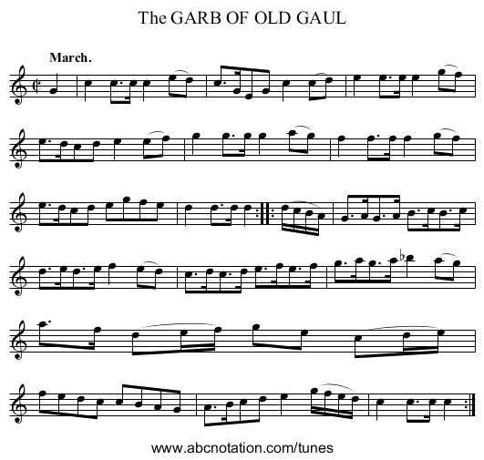 The GARB OF OLD GAUL - staff notation