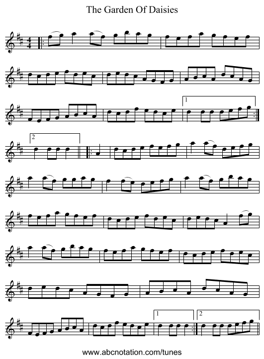 The Garden Of Daisies - staff notation
