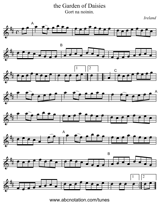the Garden of Daisies - staff notation