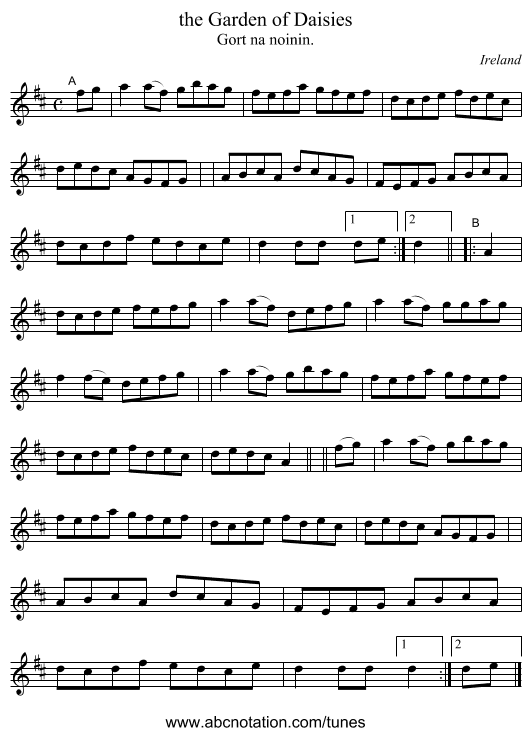 the Garden of Daisies - staff notation