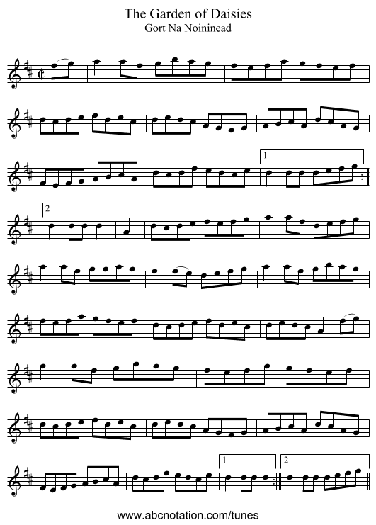 The Garden of Daisies - staff notation