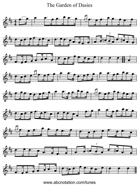 The Garden of Dasies - staff notation