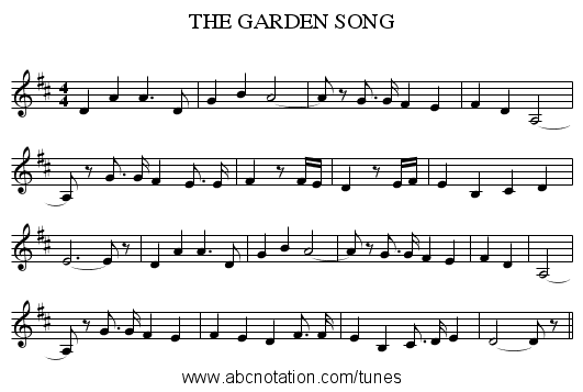 THE GARDEN SONG - staff notation