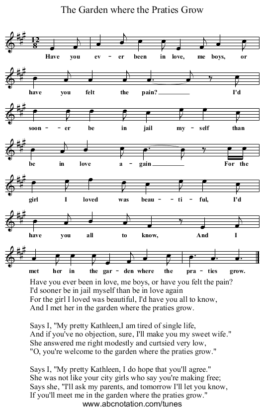 The Garden where the Praties Grow - staff notation