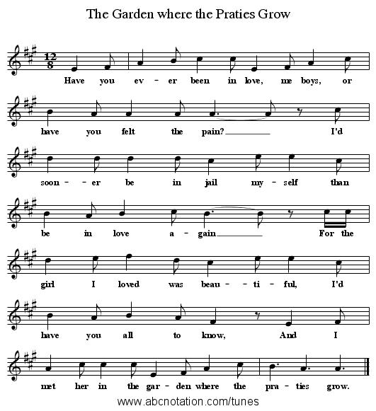 The Garden where the Praties Grow - staff notation