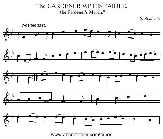 The GARDENER WI' HIS PAIDLE. - staff notation