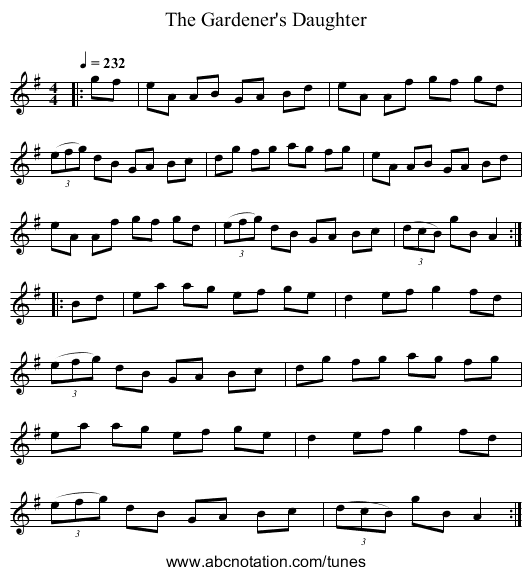 The Gardener's Daughter - staff notation