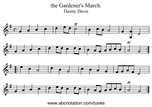 the Gardener's March. - staff notation
