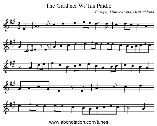 The Gard'ner Wi' his Paidle - staff notation