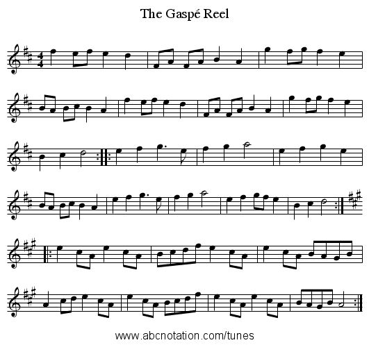 The Gaspé Reel - staff notation