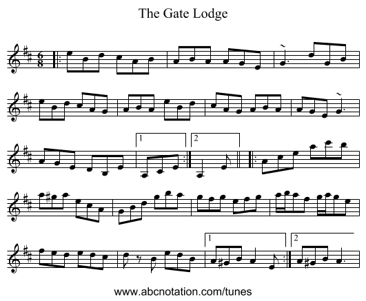 The Gate Lodge - staff notation