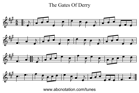The Gates Of Derry - staff notation