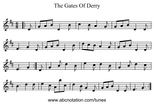 The Gates Of Derry - staff notation