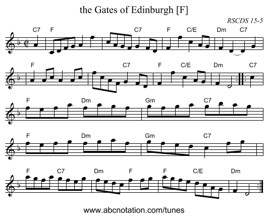 the Gates of Edinburgh [F] - staff notation