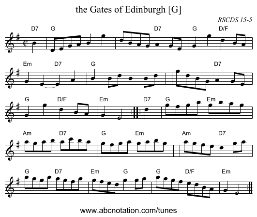the Gates of Edinburgh [G] - staff notation