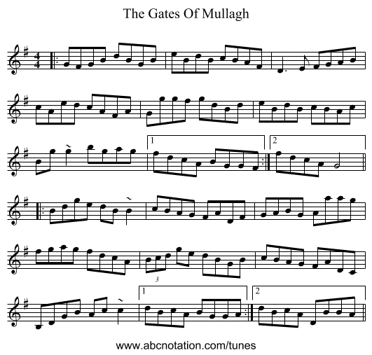 The Gates Of Mullagh - staff notation