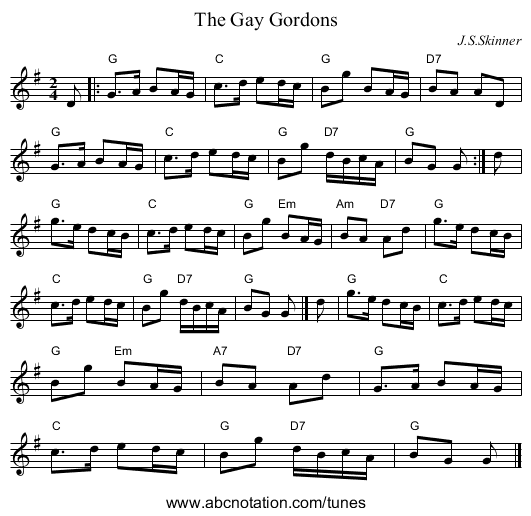 The Gay Gordons - staff notation