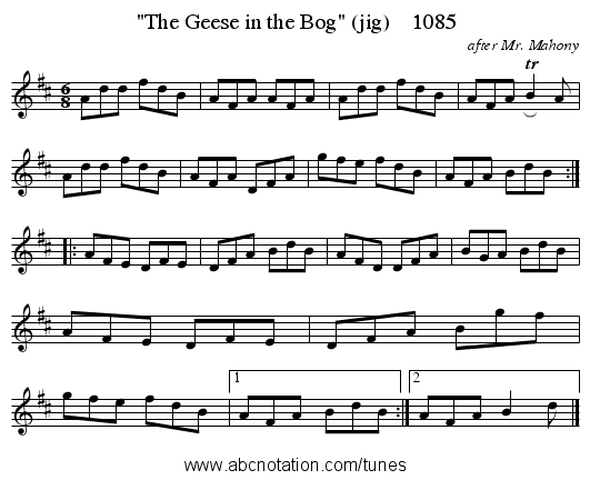 The Geese in the Bog (jig)    1085 - staff notation