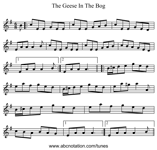 The Geese In The Bog - staff notation