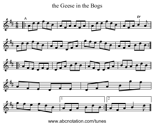 the Geese in the Bogs - staff notation