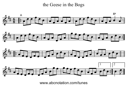 the Geese in the Bogs - staff notation