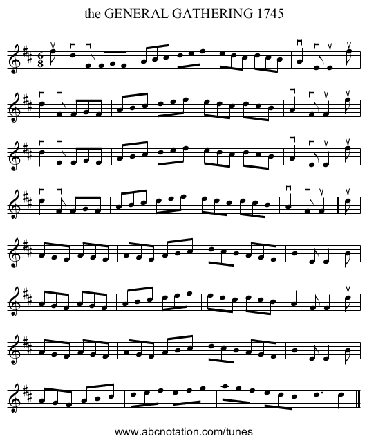 the GENERAL GATHERING 1745 - staff notation