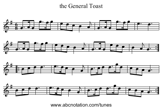 the General Toast - staff notation