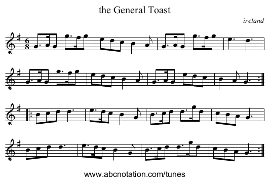 the General Toast - staff notation