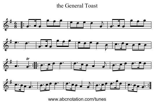 the General Toast - staff notation