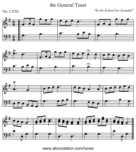 the General Toast - staff notation