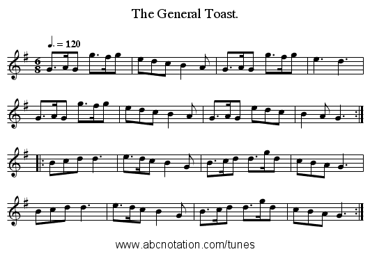 The General Toast. - staff notation