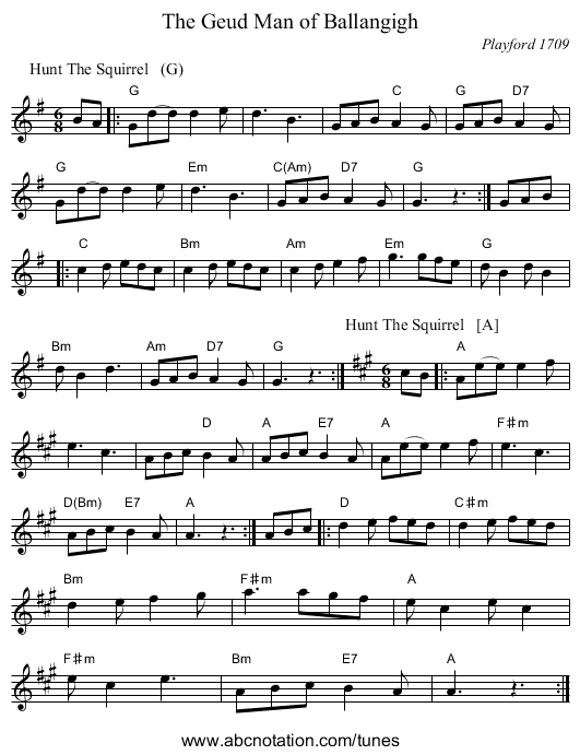 The Geud Man of Ballangigh - staff notation