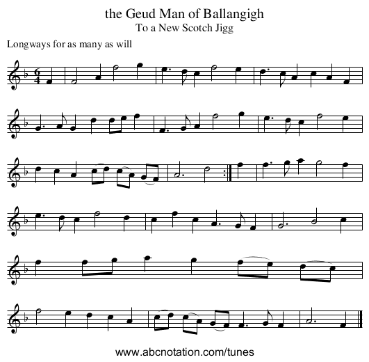 the Geud Man of Ballangigh - staff notation