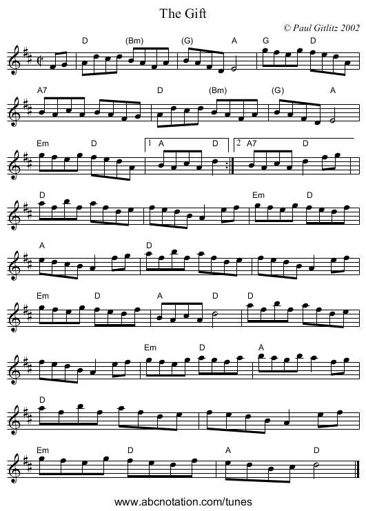 The Gift - staff notation
