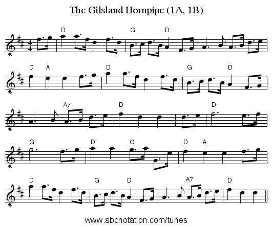 The Gilsland Hornpipe (1A, 1B) - staff notation