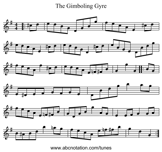 The Gimboling Gyre - staff notation