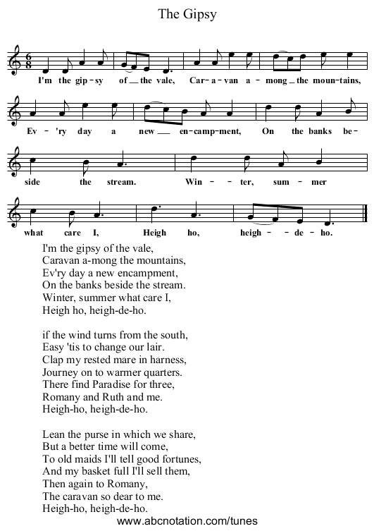 The Gipsy - staff notation