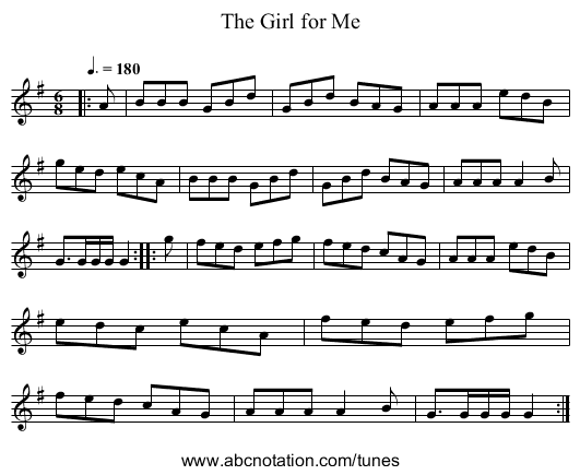 The Girl for Me - staff notation