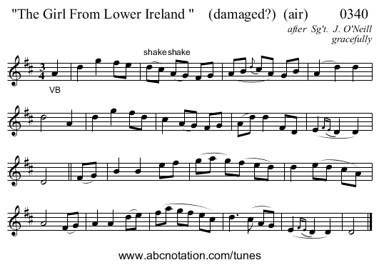 The Girl From Lower Ireland     (damaged?)  (air)         0340 - staff notation