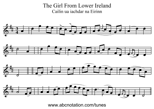The Girl From Lower Ireland - staff notation