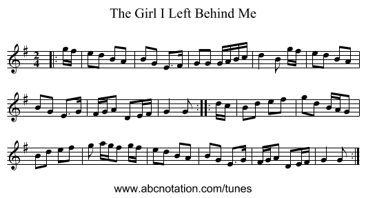 The Girl I Left Behind Me - staff notation