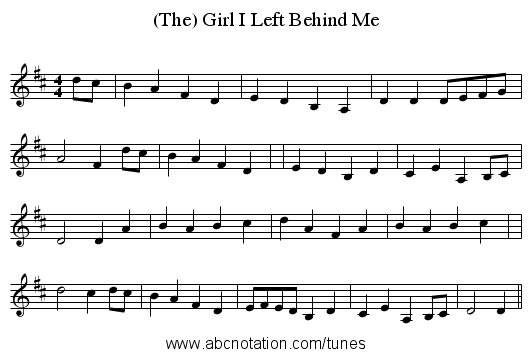 (The) Girl I Left Behind Me - staff notation