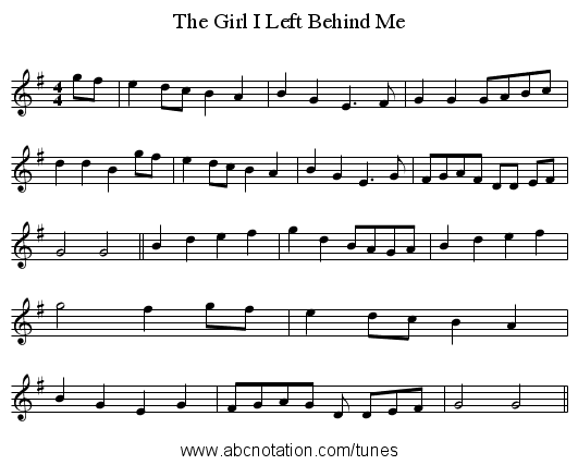 The Girl I Left Behind Me - staff notation