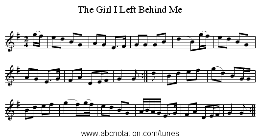 The Girl I Left Behind Me - staff notation