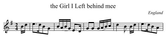 the Girl I Left behind mee - staff notation