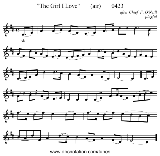 The Girl I Love       (air)       0423 - staff notation