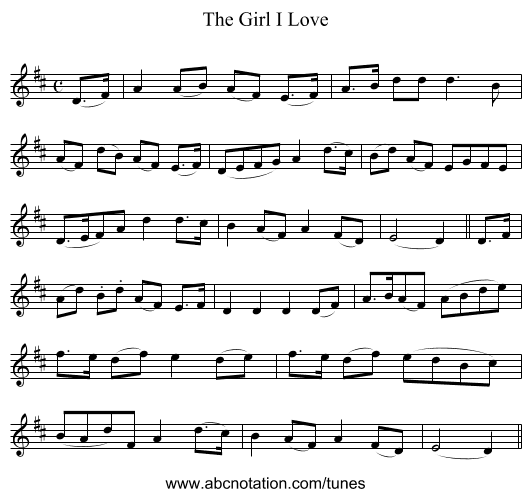 The Girl I Love - staff notation