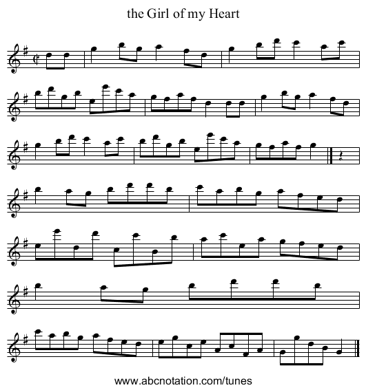 the Girl of my Heart - staff notation