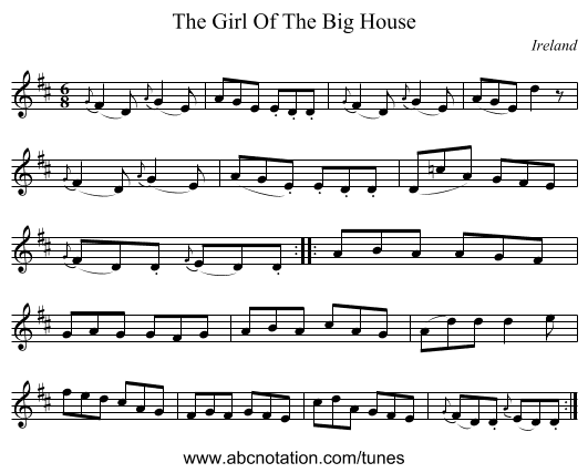 The Girl Of The Big House - staff notation