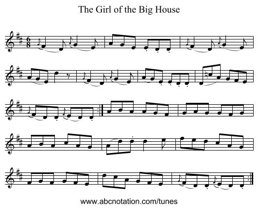 The Girl of the Big House - staff notation